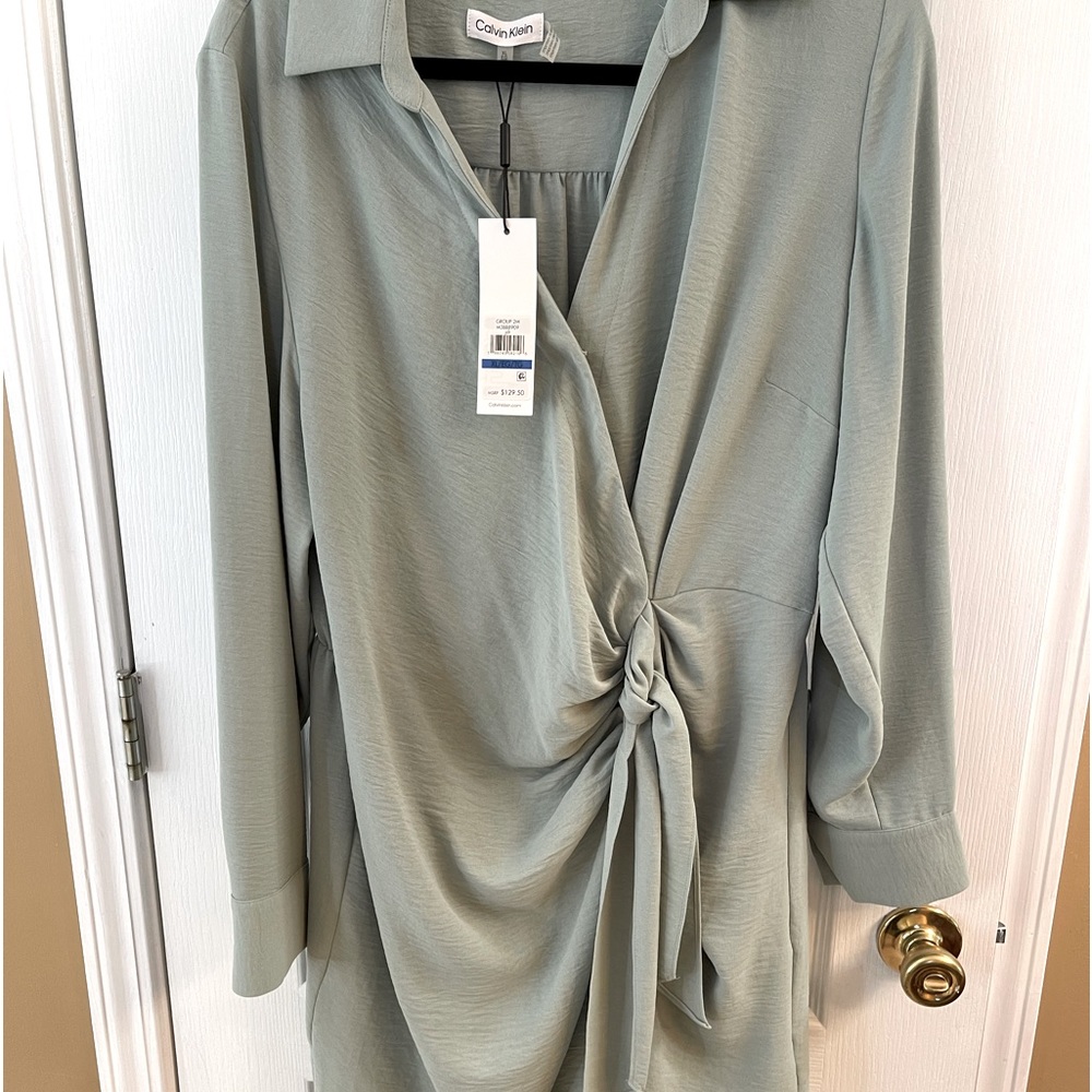 Calvin Klein Long Sleeve Surplice Side Tie Dress